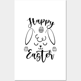 Happy Easter Bunny Rabbit Face Funny Easter Day Women Girls black Posters and Art